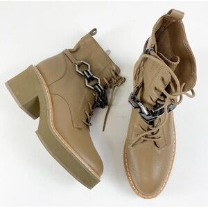 Vince Camuto Keltana Combat Boots Womens 8 Tan Leather Chain Detail NEW